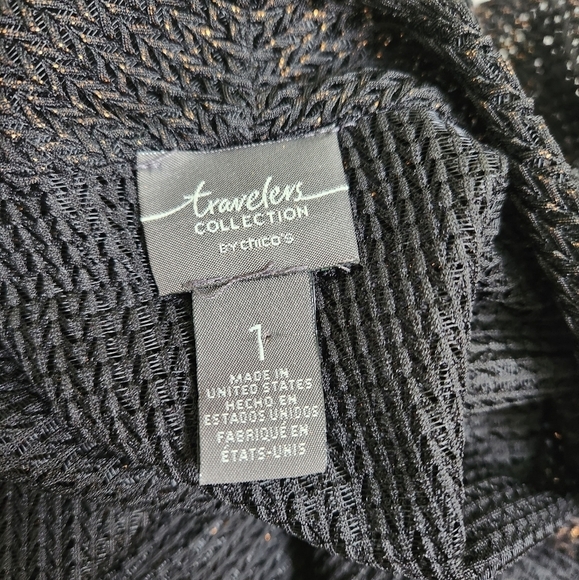 Chico's Black Metalic Copper Cardigan 1 Asymetrical‎ Waterfall Net Mesh Two Tone - Picture 3 of 10